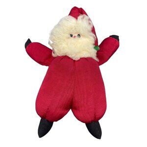 vintage crafty lady plush Christmas Santa red suit hat beard shine poly 10" READ